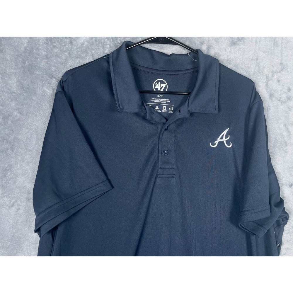 Atlanta Braves Baseball '47 Brand Men's Polo Shirt Navy Blue Size XL